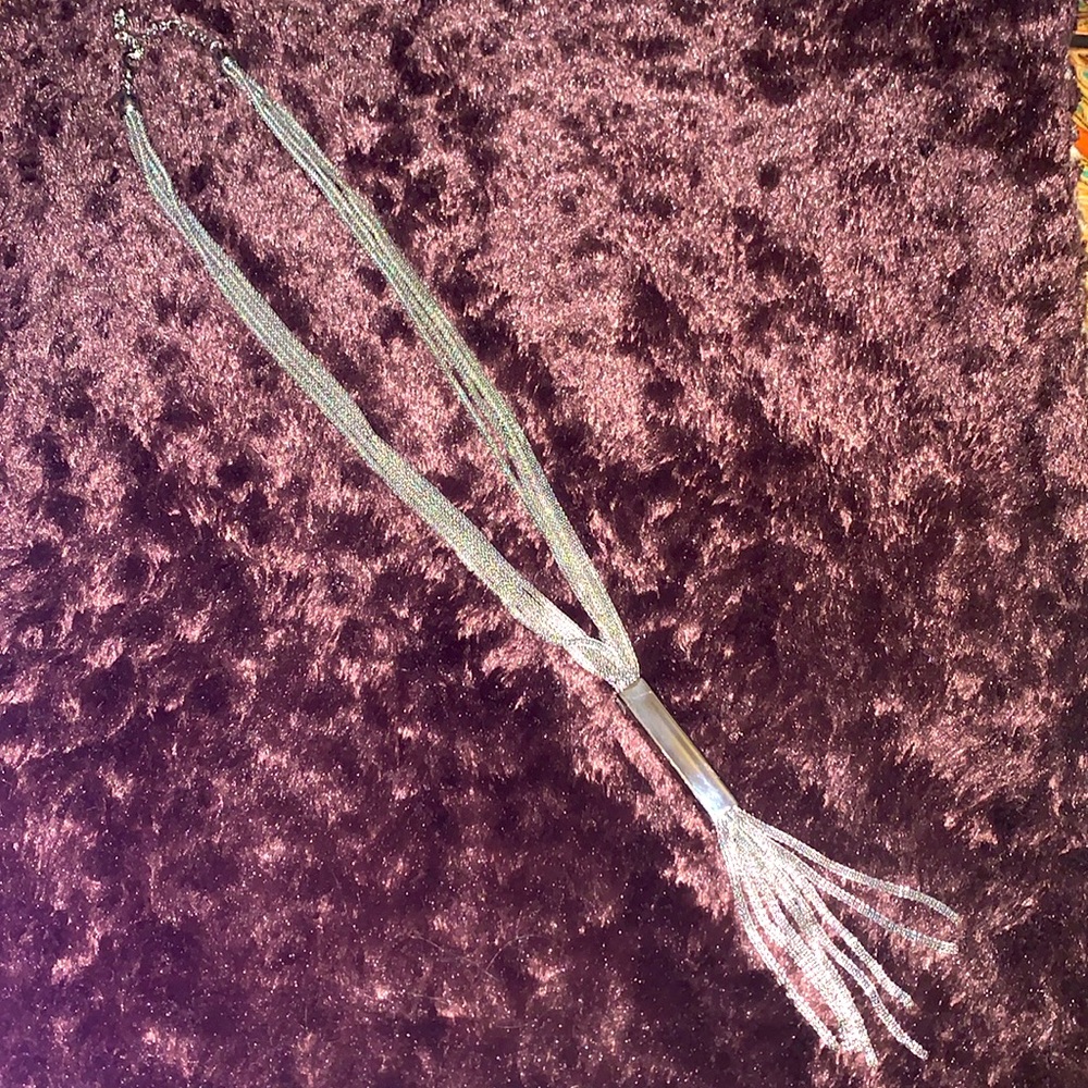 -NY & Company Silver Long Bar Tassel Necklace Statement Piece- As Is